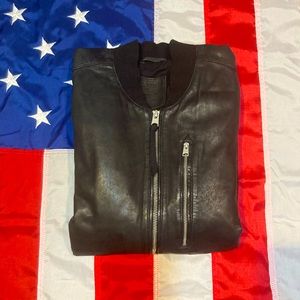 Mens Allsaints Kino Leather Bomber Jacket Black Size Large